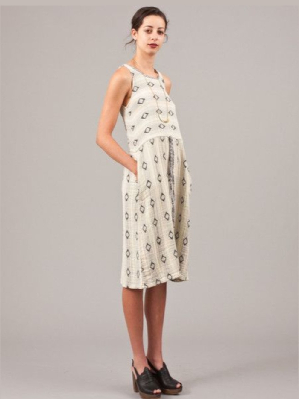 Ace & Jig Geometric Jacquard Midi Dress Ivory Natural Cotton Size XS